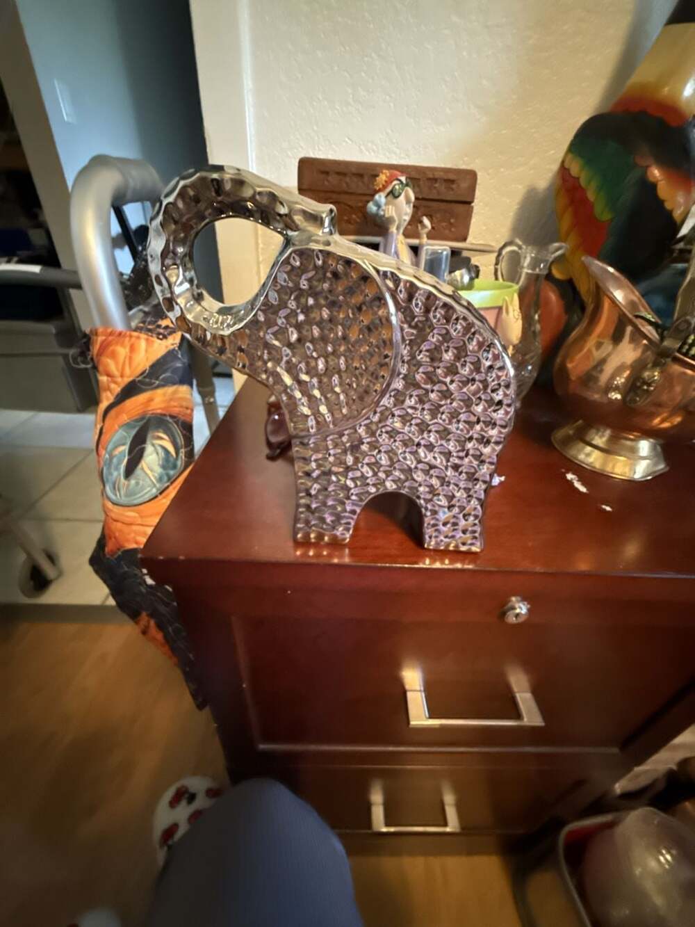 Torre & Tagus Hammered Silver Elephant Ceramic Decor Statue